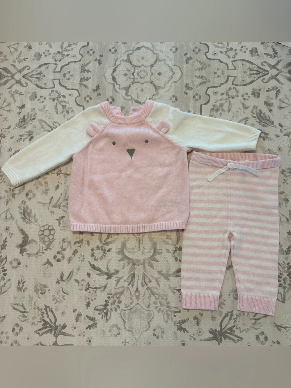 Cloud Island Pink and White Bear Knit Set 100% cotton.